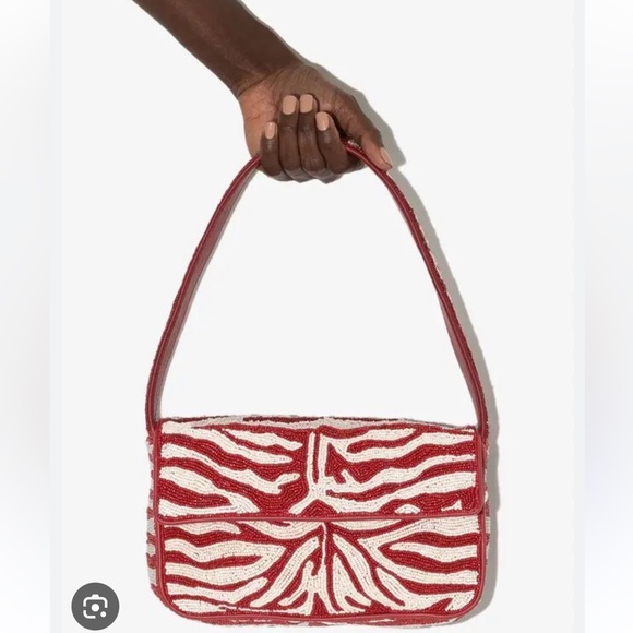 STAUD Tommy Beaded Bag, Scarlet/White Zebra - Picture 3 of 8